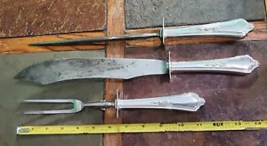 GORHAM ANTICO c1914 SHELBURNE SILVERPLATE MANICO 3 PZ ARROSTO ๐ SET INTAGLIO - Foto 1 di 9