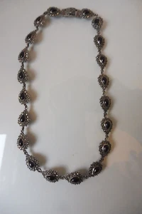 Muy Bonita, Vieja Cadena De Plata 925, Collar Macizo Con Ónix Y Marcasita - Imagen 1 de 5