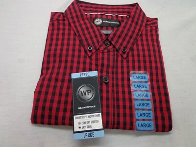 Weatherproof Short Sleeve Woven Shirt Comfort Stretch LARGE Red Black Check New  - Image 1 of 3