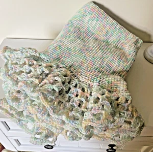 NEW Baby Blanket Multi-colored Handmade Crochet 31" x 33 Boy Crib newborn Girl - Picture 1 of 10