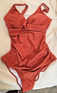NWT Eomenie 1 Piece Swimsuit, Ruched, Push Up, Tummy Control, Cute Tie Knot Back - Picture 1 of 8