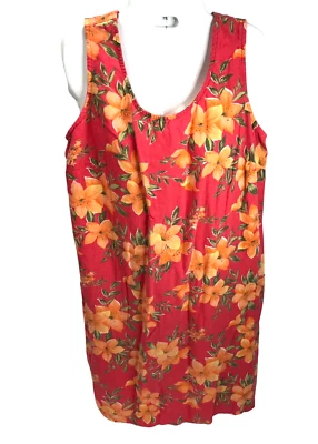 Vtg Floral Dress Orange Tropical Flowers Shift Cottagecore 12/14 linen blend 90s - Image 1 of 4