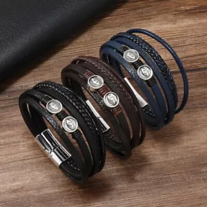 3Pcs/Set Men Leather Bracelet Evil Eye Beads Multilayer Leather Wrap Bracelet - Picture 1 of 10