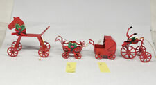 Vintage Red Metal Christmas Ornaments Taiwan Set of 4 Carriage Horse Bike