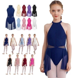 AU Kids Girls Halter Neck Lyrical Ballet Contemporary Modern Dance Costume Dress - Picture 1 of 104