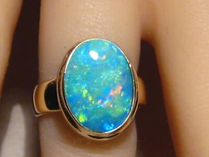 Gem Opal Ring , solid 14 k Yellow Gold , Brilliant Color - Picture 1 of 14