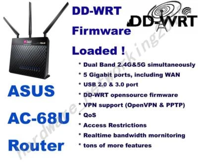 Asus RT-AC68U AC1900 Wireless Router DD-WRT VPN Firmware. Can setup VPN service - Image 1 of 4