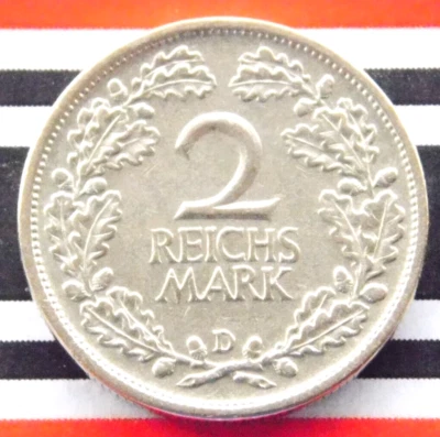 GERMAN 2 MARK Reichsmark 1926 D WEIMAR REPUBLIC Eagle Silver Coin RARE NICE - Image 1 of 4