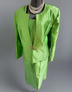 Lily And Taylor Skirt Suit Size 24 Three Piece Set Elastic Waist Green Sparkle - Picture 1 of 24