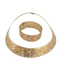 Parure en or 18 carats 3 couleurs collier et bracelet 85,37 grammes - Picture 1 of 12
