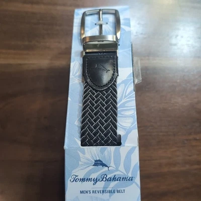 Tommy Bahama Hombre Cinturón Elástico Reversible Negro/Gris Talla S/M (37-36) Foto 1 de 4