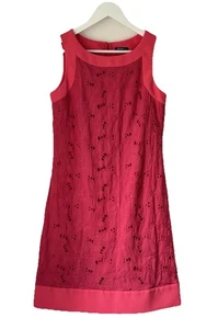 Roman womens pink/coral broderie anglaise sleeveless short shift dress UK 10 - Picture 1 of 12