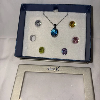 NIN Collares Vintage Plata de Ley 16" con 6 Piedras Ovaladas Intercambiables Tara Foto 1 de 4