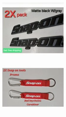 2PK SNAP ON TOOLS LOGO EMBLEM Matte Black Badge Decal+2 X Key tags Red Carabiner - Image 1 of 4
