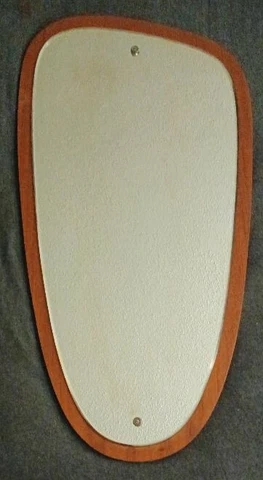 MIRROR MCM Danish Designer Organic Wall Mirror on Teak Wood w/ Original Hardware Cover