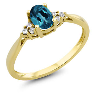 14K Yellow Gold London Blue Topaz and Diamond Engagement Ring For Women (0.50