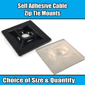 Self Adhesive Cable Zip Tie Mount Fixing Base Wire Black White 19mm 25mm 28mm - Picture 1 of 4