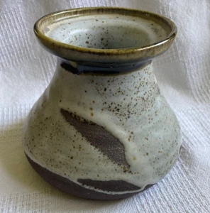 Vintage Midcentury Studio Art Pottery Vase Signed Stoneware Drip Gray Brown 70s - Picture 1 of 5