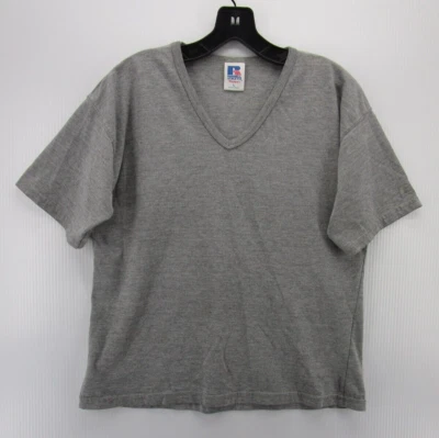 Camiseta deportiva Russell vintage para mujer grande gris pulóver camisa relajada cuello en V años 90 Foto 1 de 4