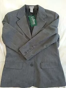 LL Bean Herringbone Blazer Jacket Women’s 10 Pet Gray 3 Button Polyester - Picture 1 of 8