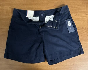 TOMMY HILFIGER WOMENS NAVY BLUE CHINO SHORTS - SIZE 4 - NEW WITH TAGS NEVER WORN - Picture 1 of 8