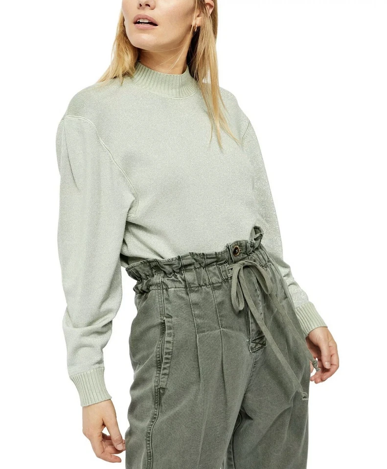People Starry Night Sweater Frosted Fern Green Metallic M Top
