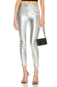 RTA Madrid Leather Skinny Pants Chrome Scale Pants Womens Size 26 - Picture 1 of 10