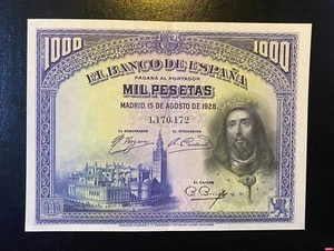 España, 1000 Pesetas, 1928, 1928-08-15, P-78, Billete, AUNC - Imagen 1 de 2