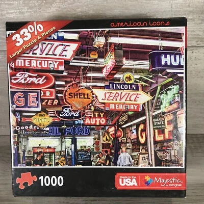 Springbok American Icons Gas Auto Oil Ford Neon Signs 1000 piece Jigsaw Puzzle - Image 1 of 4