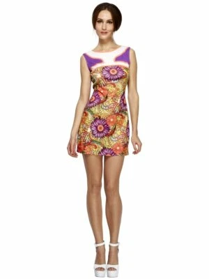 Vestido de Paz/Amor Años 60 Disfraz Multicolor Mini Vestido con Símbolo de Paz Recortado Foto 1 de 2