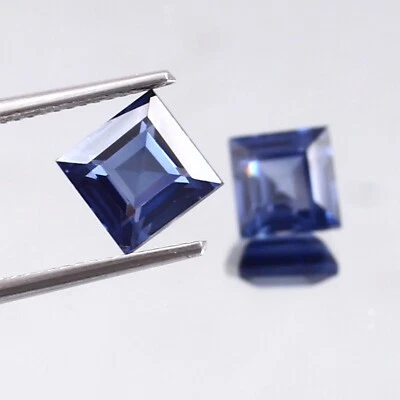 Par de piedras preciosas cuadradas sueltas de zafiro azul de Ceilán adorable natural AAA 7x7 mm Foto 1 de 4