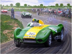 Archie Scott Brown, 1957 Lister Jaguar Druck Snetterton - handsigniert Brian Lister - Bild 1 von 5