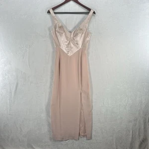 Vintage Tahari Dress Womens M Blush Pink Midi Pencil Satin Bodice Slip 80s 90s - Picture 1 of 14