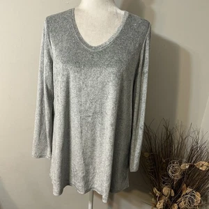 J.Jill Pure Jill Damen Velour Langarm Passe Rücken Tunika Top Creme Grau Gr. M - Bild 1 von 8