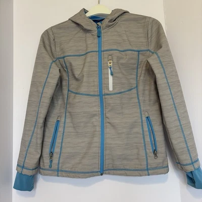 Snozu Kids Hooded Jacket Large 14-16 Gray w/Teal Faux Fur Lining Fall/Winter - Image 1 of 4