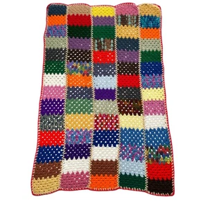Handmade Crochet Afghan Throw Blanket Multicolor Granny Square Patchwork 34.5x54 - Picture 1 of 11