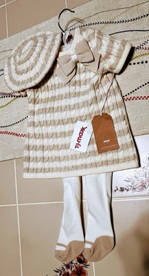 Conjunto de Vestido Suéter Infantil Marca Savannah, Medias, Barret Francés 6-9 Meses Foto 1 de 4