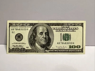 Series 1996  ~ US One Hundred Dollar Bill $100 ~ New York ~ AB 78483059 K - Image 1 of 4