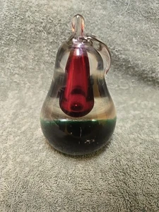 Encased 5.25” MCM Murano Art Glass Alfredo Barbini Pear Paperweight Sculpture - Picture 1 of 3