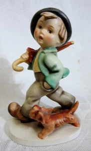 Old HUMMEL FIGURINE: STROLLING ALONG , BOY & DOG,  FULL BEE, TMK2   VGC - Picture 1 of 3