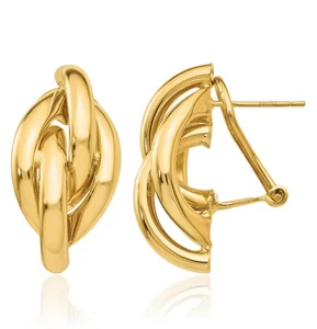 14K Solid Yellow Gold Omega Clip Back Dangle Earrings - Picture 1 of 11