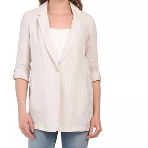 NWT H by Halston Oversized 100% Linen Single Button Blazer Natural Cream Sz S - Picture 1 of 7