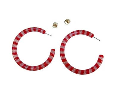 Red and Clear Striped Acrylic Hoop Pierced Earrings - Image 1 of 4