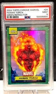 2024 Topps Chrome Marvel Human Torch Green Refractor /99 PSA 9 - Picture 1 of 2