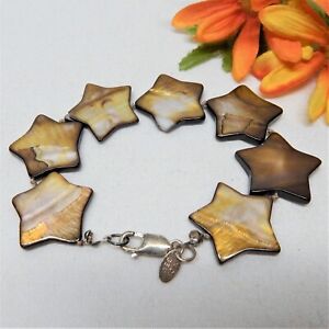 925 STERLING SILVER, HAND KNOTTED MOTHER OF PEARL STAR BEAD BRACELET 8.5"