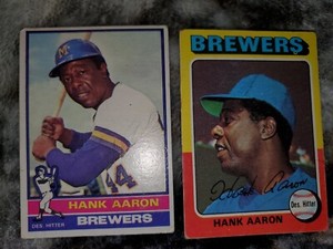 1975,1976 Topps Baseball - Card # 660,550 - HANK AARON BREWERS (2 CARDS!) Cased!