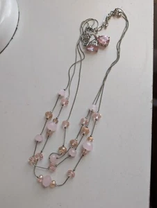 Cute light pink beaded necklace w/matching earrings 16" - Picture 1 of 3