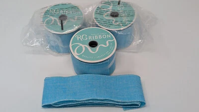 RG Ribbon Wired 2.5" Wide Solid Lt. Blue Canvas Double-sided New Lot of 3 - Image 1 of 4