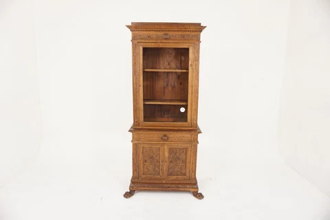 Vintage Carved Walnut Display Cabinet, China Cabinet, India 1940, H684 Cover