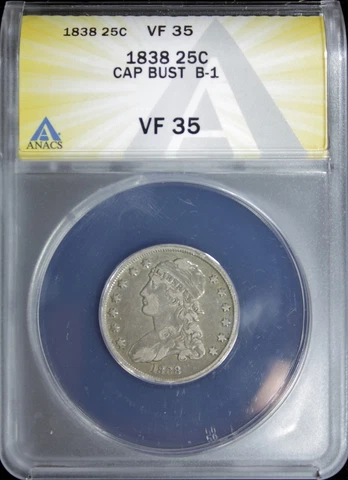 1838 Capped Bust Quarter B-1 ANACS VF-35 (2229399) Cover